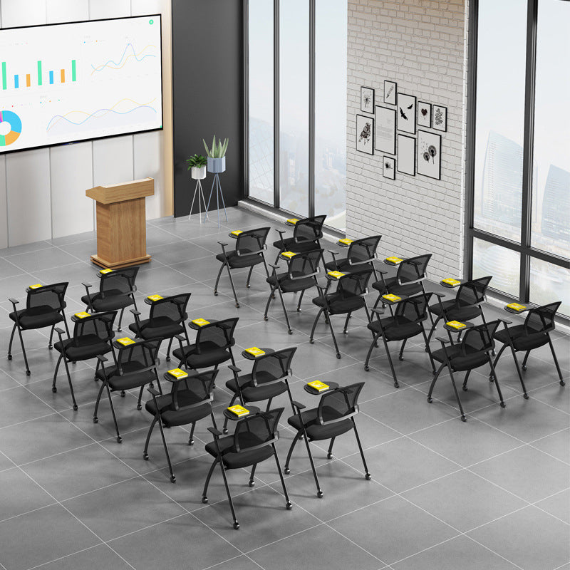 Chaise de bureau moderne sans roues, chaise de conférence noire en microfibre