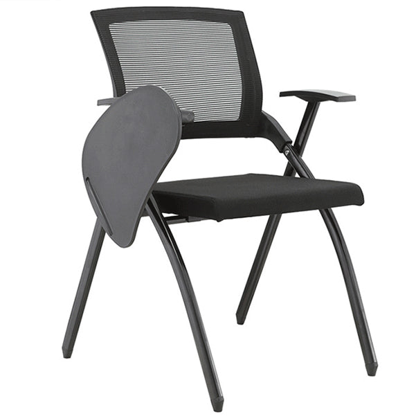 Chaise de bureau moderne sans roues, chaise de conférence noire en microfibre