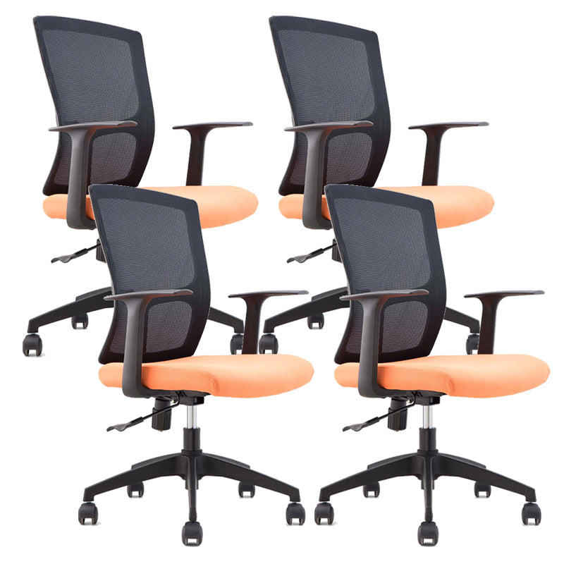 Contemporary Arm Chair Fixed Arms Mid-back Mesh Lumbar Support Office Chair Orange 4 Piece Set Clearhalo 'furn' 'furn_office_chair' 'Furniture' 'Office Chairs' 'Office Furniture' 'office_chair' 5948689