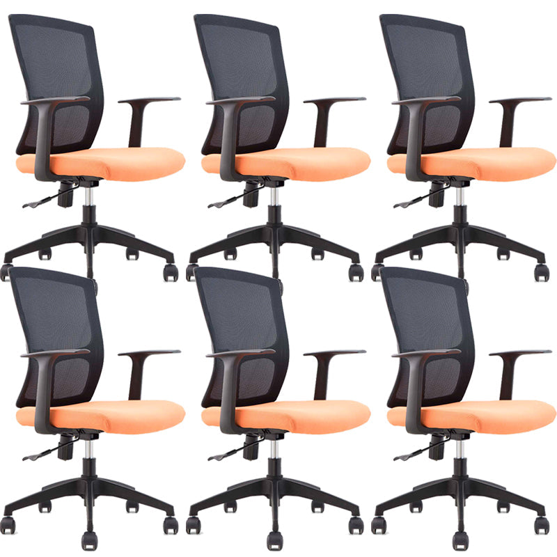 Contemporary Arm Chair Fixed Arms Mid-back Mesh Lumbar Support Office Chair Orange 6 Piece Set Clearhalo 'furn' 'furn_office_chair' 'Furniture' 'Office Chairs' 'Office Furniture' 'office_chair' 5948692
