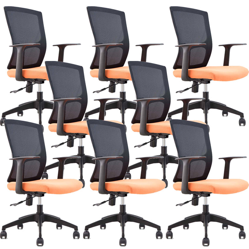 Contemporary Arm Chair Fixed Arms Mid-back Mesh Lumbar Support Office Chair Orange 8 Piece Set Clearhalo 'furn' 'furn_office_chair' 'Furniture' 'Office Chairs' 'Office Furniture' 'office_chair' 5948694