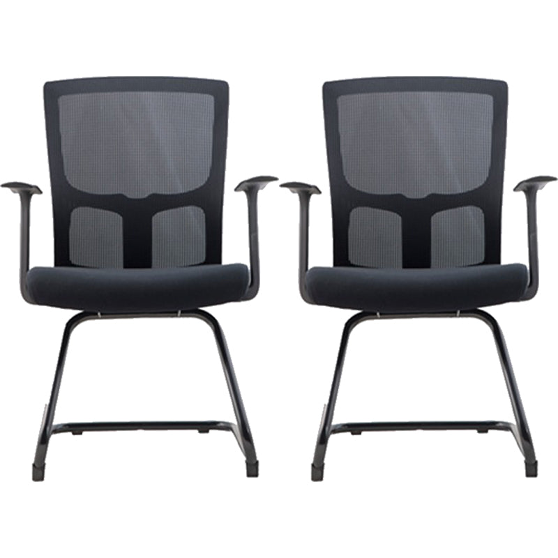 Contemporary Arm Chair Fixed Arms Mid-back Mesh Lumbar Support Office Chair Black 2 Piece Set Clearhalo 'furn' 'furn_office_chair' 'Furniture' 'Office Chairs' 'Office Furniture' 'office_chair' 5948696