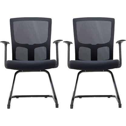 Contemporary Arm Chair Fixed Arms Mid-back Mesh Lumbar Support Office Chair Black 2 Piece Set Clearhalo 'furn' 'furn_office_chair' 'Furniture' 'Office Chairs' 'Office Furniture' 'office_chair' 5948696