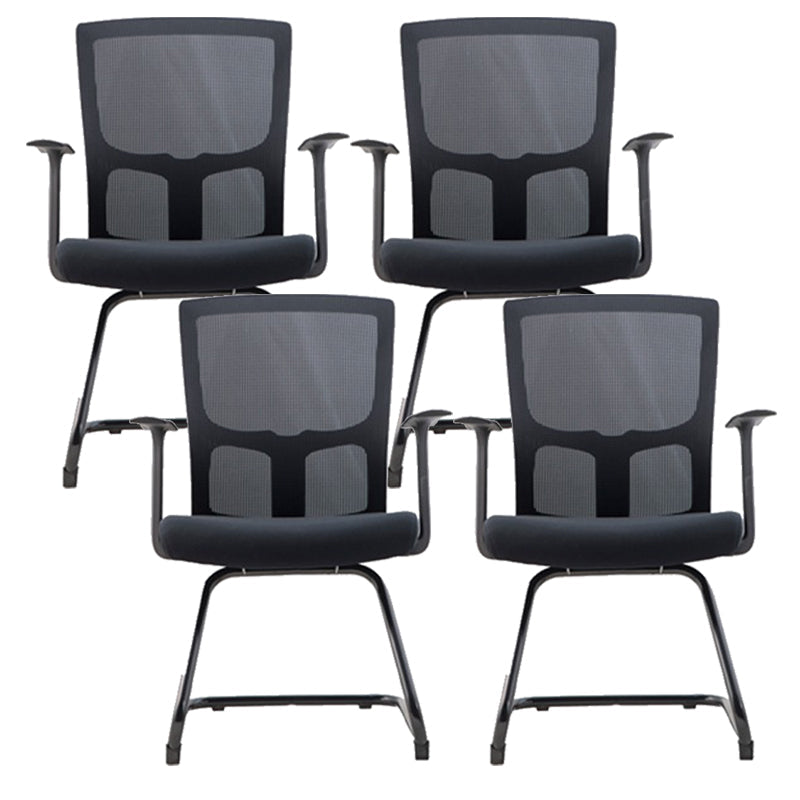 Contemporary Arm Chair Fixed Arms Mid-back Mesh Lumbar Support Office Chair Black 4 Piece Set Clearhalo 'furn' 'furn_office_chair' 'Furniture' 'Office Chairs' 'Office Furniture' 'office_chair' 5948698