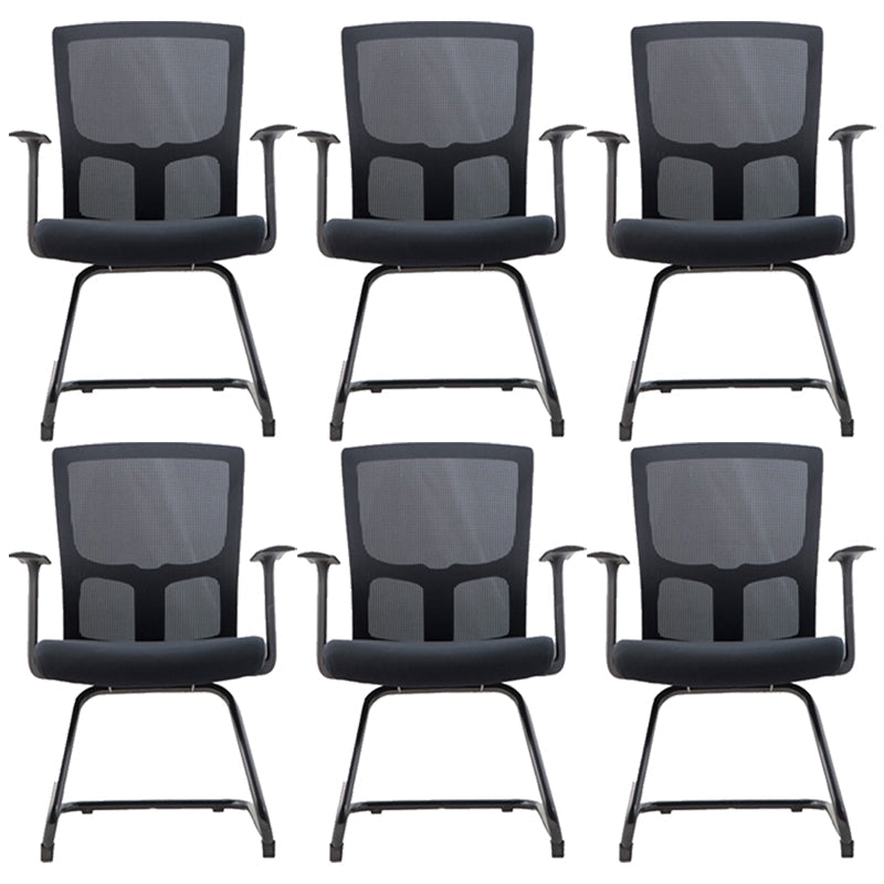 Contemporary Arm Chair Fixed Arms Mid-back Mesh Lumbar Support Office Chair Black 6 Piece Set Clearhalo 'furn' 'furn_office_chair' 'Furniture' 'Office Chairs' 'Office Furniture' 'office_chair' 5948700