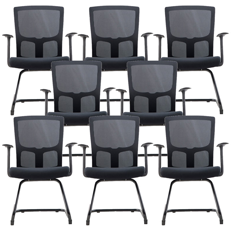 Contemporary Arm Chair Fixed Arms Mid-back Mesh Lumbar Support Office Chair Black 8 Piece Set Clearhalo 'furn' 'furn_office_chair' 'Furniture' 'Office Chairs' 'Office Furniture' 'office_chair' 5948702
