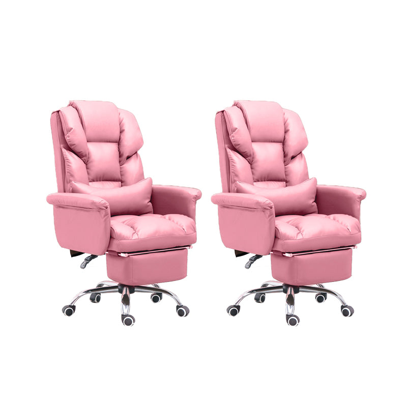 Modern Desk Chair Leather Management Office Chair High-Back Chair with Wheels Pink 2 Piece Set Clearhalo 'furn' 'furn_office_chair' 'Furniture' 'Office Chairs' 'Office Furniture' 'office_chair' 5948950