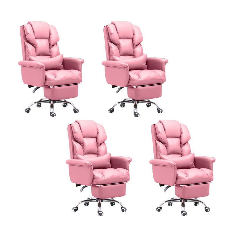 Modern Desk Chair Leather Management Office Chair High-Back Chair with Wheels Pink 4 Piece Set Clearhalo 'furn' 'furn_office_chair' 'Furniture' 'Office Chairs' 'Office Furniture' 'office_chair' 5948952
