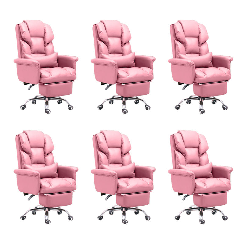 Modern Desk Chair Leather Management Office Chair High-Back Chair with Wheels Pink 6 Piece Set Clearhalo 'furn' 'furn_office_chair' 'Furniture' 'Office Chairs' 'Office Furniture' 'office_chair' 5948955