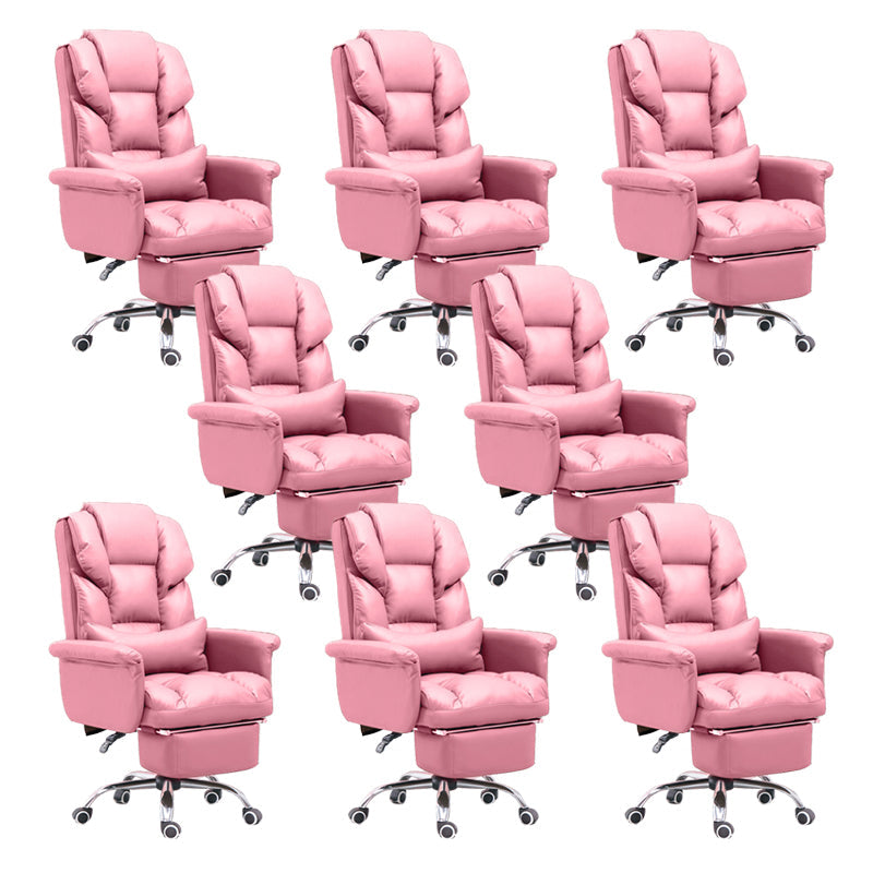 Modern Desk Chair Leather Management Office Chair High-Back Chair with Wheels Pink 8 Piece Set Clearhalo 'furn' 'furn_office_chair' 'Furniture' 'Office Chairs' 'Office Furniture' 'office_chair' 5948956
