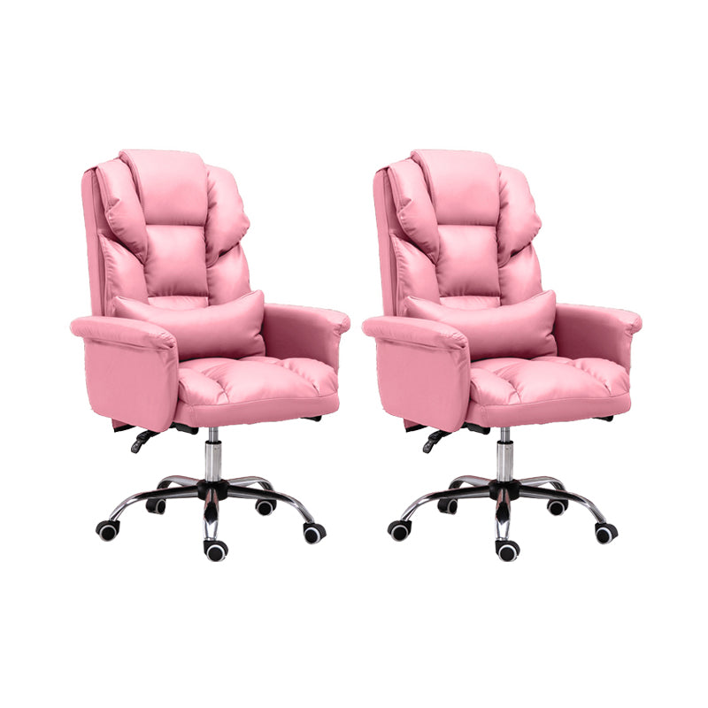 Modern Desk Chair Leather Management Office Chair High-Back Chair with Wheels Light Pink 2 Piece Set Clearhalo 'furn' 'furn_office_chair' 'Furniture' 'Office Chairs' 'Office Furniture' 'office_chair' 5948973