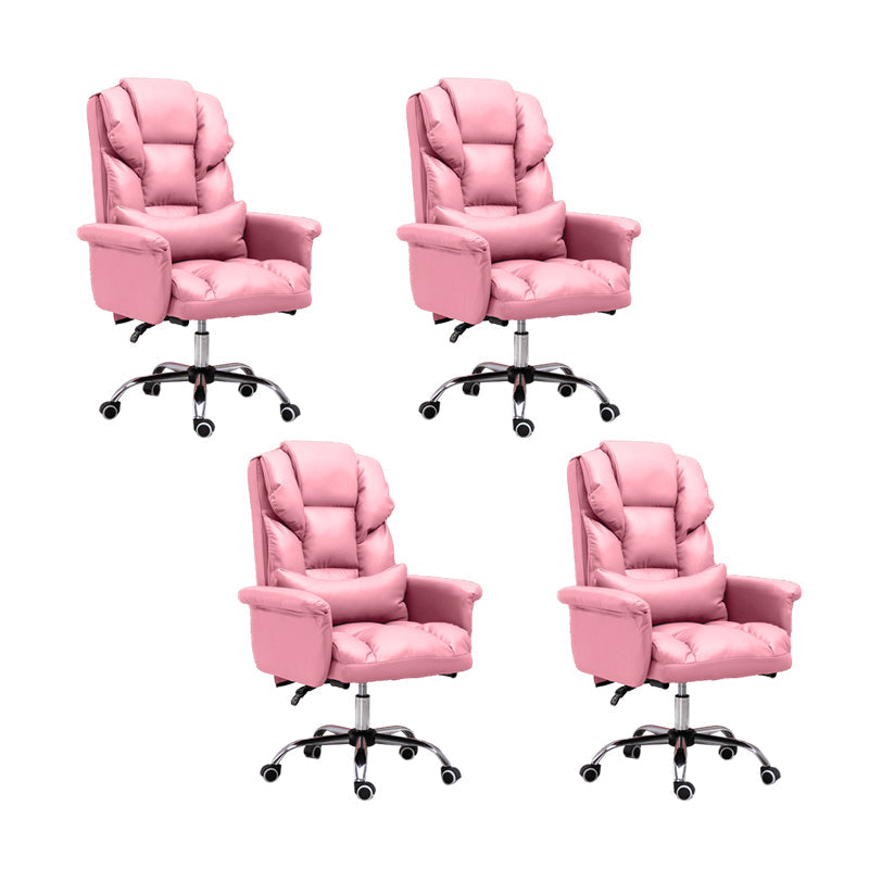 Modern Desk Chair Leather Management Office Chair High-Back Chair with Wheels Light Pink 4 Piece Set Clearhalo 'furn' 'furn_office_chair' 'Furniture' 'Office Chairs' 'Office Furniture' 'office_chair' 5948974