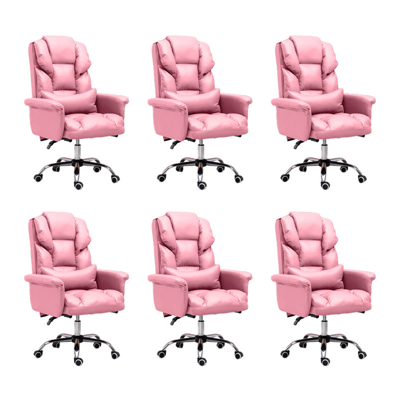 Modern Desk Chair Leather Management Office Chair High-Back Chair with Wheels Light Pink 6 Piece Set Clearhalo 'furn' 'furn_office_chair' 'Furniture' 'Office Chairs' 'Office Furniture' 'office_chair' 5948975