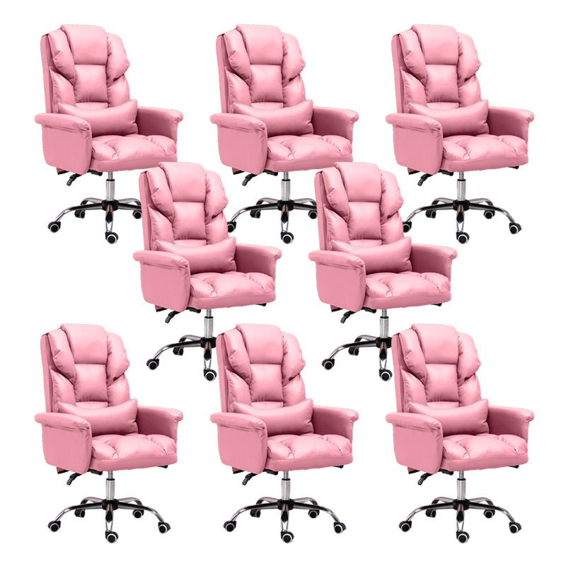 Modern Desk Chair Leather Management Office Chair High-Back Chair with Wheels Light Pink 8 Piece Set Clearhalo 'furn' 'furn_office_chair' 'Furniture' 'Office Chairs' 'Office Furniture' 'office_chair' 5948976