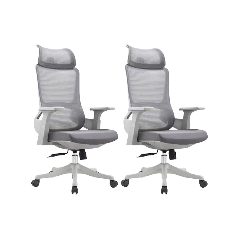 Modern Desk Chair Mesh Computer Chair High-Back Chair in Gray 2 Piece Set With Headrest Clearhalo 'furn' 'furn_office_chair' 'Furniture' 'Office Chairs' 'Office Furniture' 'office_chair' 5949091