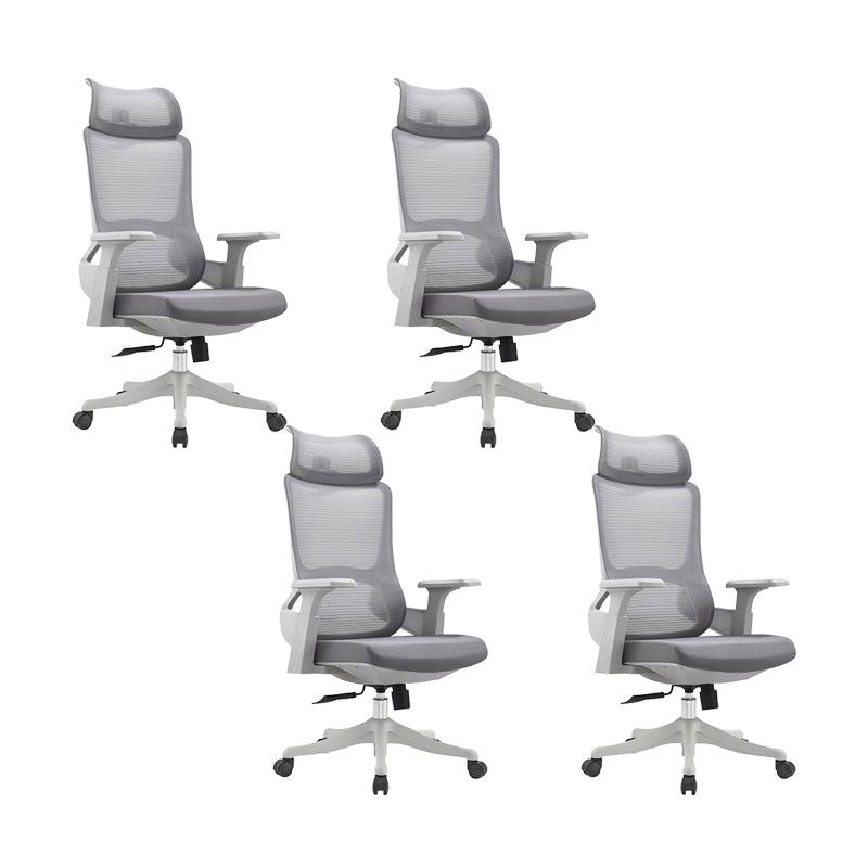 Modern Desk Chair Mesh Computer Chair High-Back Chair in Gray 4 Piece Set With Headrest Clearhalo 'furn' 'furn_office_chair' 'Furniture' 'Office Chairs' 'Office Furniture' 'office_chair' 5949093