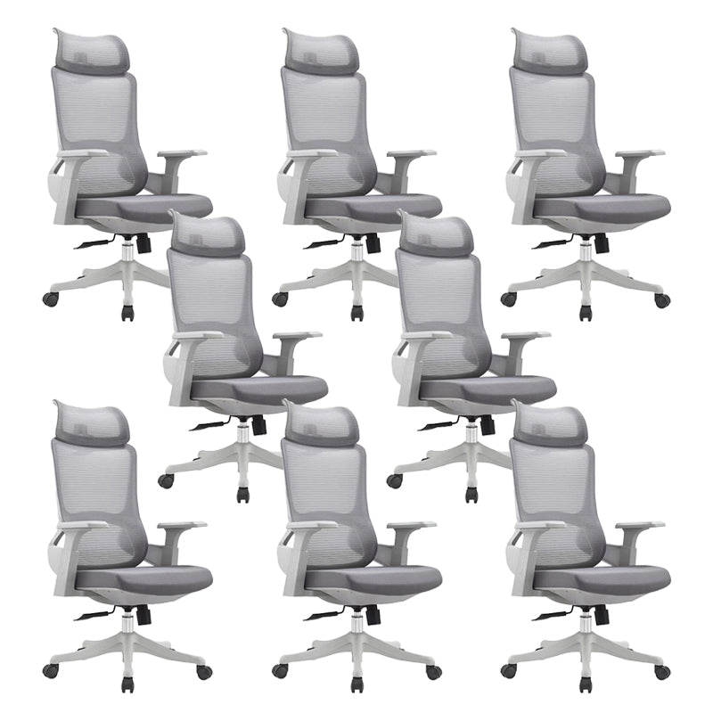 Modern Desk Chair Mesh Computer Chair High-Back Chair in Gray 8 Piece Set With Headrest Clearhalo 'furn' 'furn_office_chair' 'Furniture' 'Office Chairs' 'Office Furniture' 'office_chair' 5949097