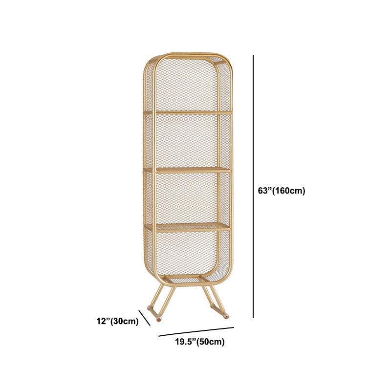 Metal 4 Shelf Bookshelf Gold Glam Shelf Bookcase Closed Back 63" Tall