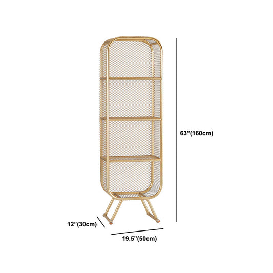 Metal 4 Shelf Bookshelf Gold Glam Shelf Bookcase Closed Back 63" Tall