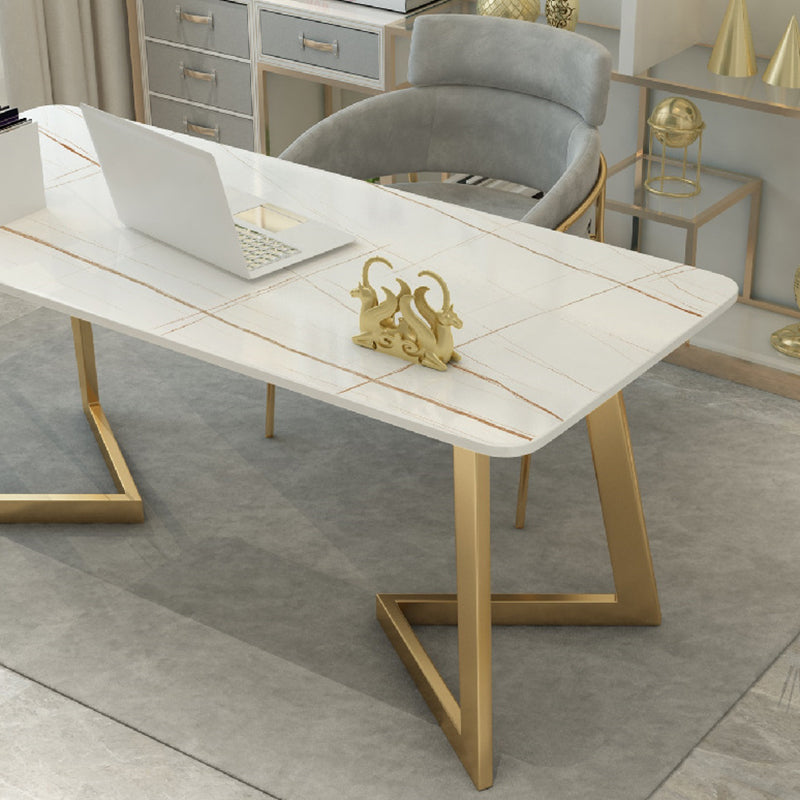 Curved Glam Office Desk with Metal Legs Writing Desk Iron and Stone