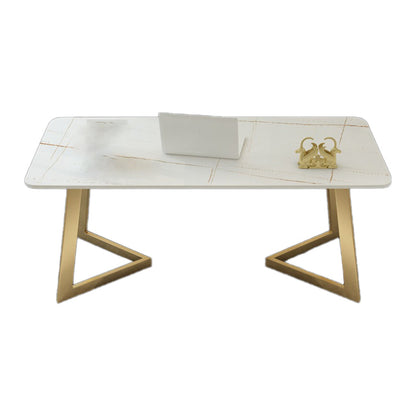 Curved Glam Office Desk with Metal Legs Writing Desk Iron and Stone