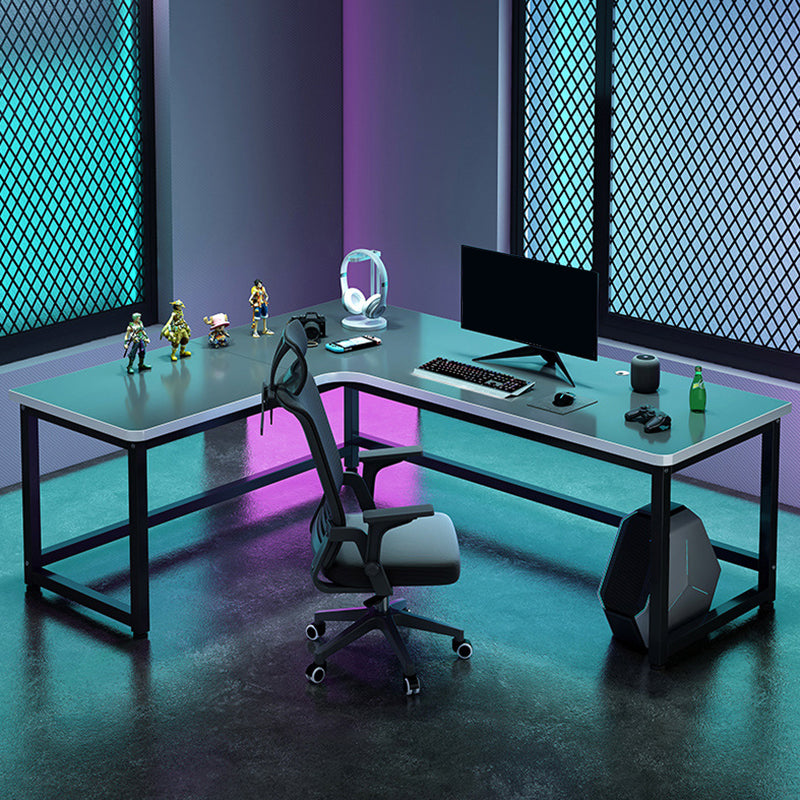 Black and Natural Gaming Desk Ergonomic Industria Wood Computer Desk L with Metal Legs Left Hand Return Clearhalo 'furn' 'furn_office_desk' 'Furniture' 'Office Desks' 'Office Furniture' 'office_desk' 5949458