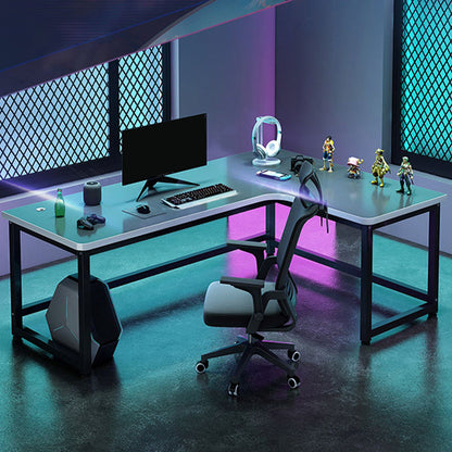 Black and Natural Gaming Desk Ergonomic Industria Wood Computer Desk L with Metal Legs Right Hand Return Clearhalo 'furn' 'furn_office_desk' 'Furniture' 'Office Desks' 'Office Furniture' 'office_desk' 5949459