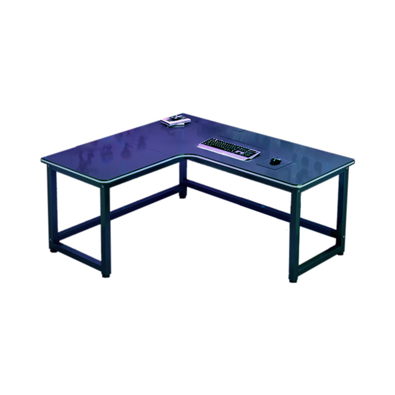 Black and Natural Gaming Desk Ergonomic Industria Wood Computer Desk L with Metal Legs Clearhalo 'furn' 'furn_office_desk' 'Furniture' 'Office Desks' 'Office Furniture' 'office_desk' 5949462