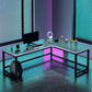 Black and Natural Gaming Desk Ergonomic Industria Wood Computer Desk L with Metal Legs Clearhalo 'furn' 'furn_office_desk' 'Furniture' 'Office Desks' 'Office Furniture' 'office_desk' 5949466