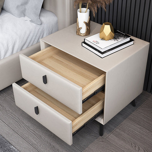 Mesa de noche de madera y cuero gabinete de noche minimalista moderno con cajones