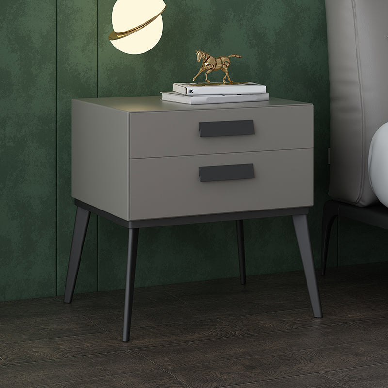 Wooden and Leather Bedside Cabinet Modern Minimalist Bedside Table with Drawers Light Gray 1 Piece Clearhalo 'Bedroom Furniture' 'furn' 'furn_night_stand' 'Furniture' 'night_stand' 'Nightstands' 5949494