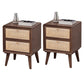 Modern Rattan and Pine Bedside Cabinet Drawer Storage Nightstand with Legs