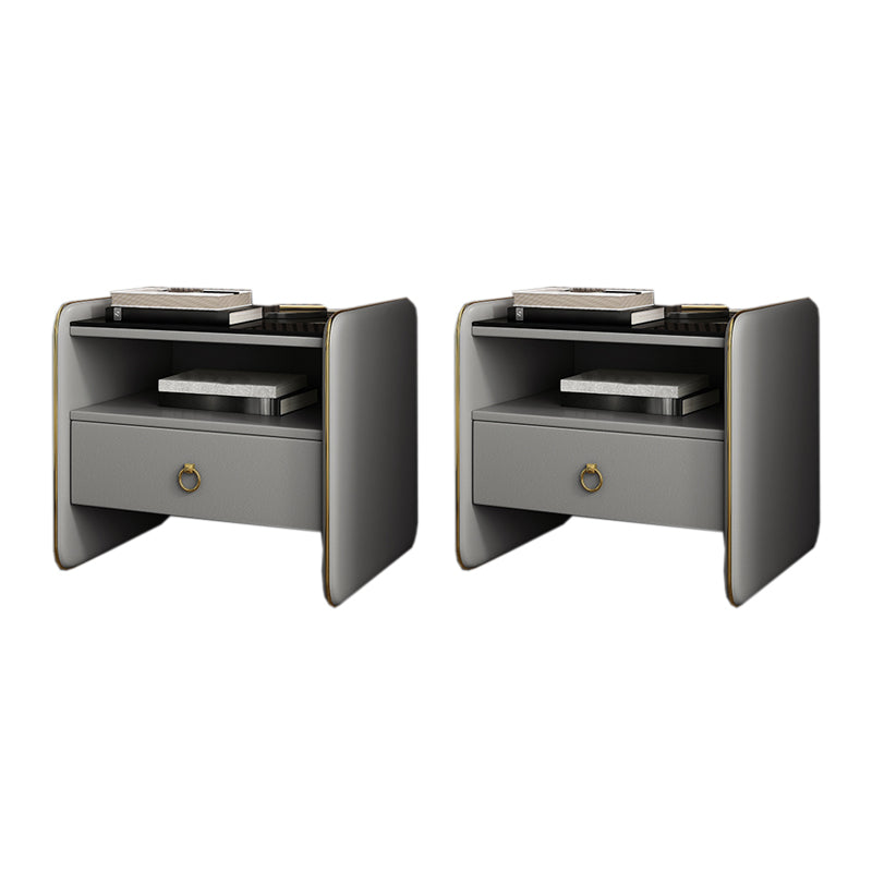 Modern Glass Top Nightstand Wooden Bedside Cabinet with Drawers for Bedroom Light Gray 2 Piece Set Clearhalo 'Bedroom Furniture' 'furn' 'furn_night_stand' 'Furniture' 'night_stand' 'Nightstands' 5949592