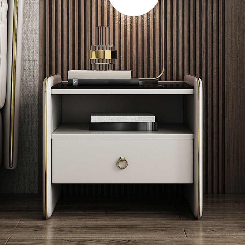 Modern Glass Top Nightstand Wooden Bedside Cabinet with Drawers for Bedroom Clearhalo 'Bedroom Furniture' 'furn' 'furn_night_stand' 'Furniture' 'night_stand' 'Nightstands' 5949593