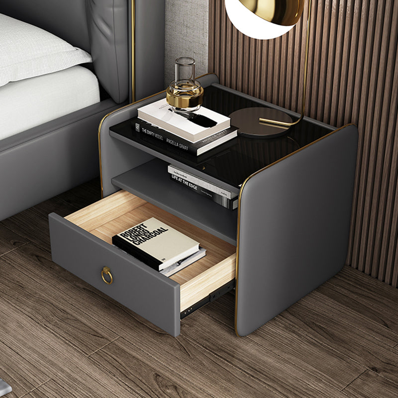 Modern Glass Top Nightstand Wooden Bedside Cabinet with Drawers for Bedroom Clearhalo 'Bedroom Furniture' 'furn' 'furn_night_stand' 'Furniture' 'night_stand' 'Nightstands' 5949595