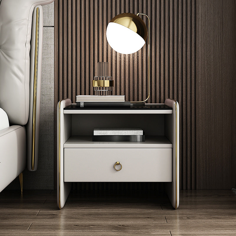 Modern Glass Top Nightstand Wooden Bedside Cabinet with Drawers for Bedroom White 1 Piece Clearhalo 'Bedroom Furniture' 'furn' 'furn_night_stand' 'Furniture' 'night_stand' 'Nightstands' 5949598