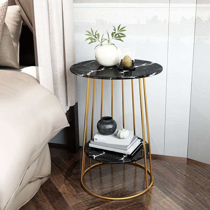 Nightand de table à accent en marbre faux contemporain 24,4 "haut de nuit de lit avec 2 étagères