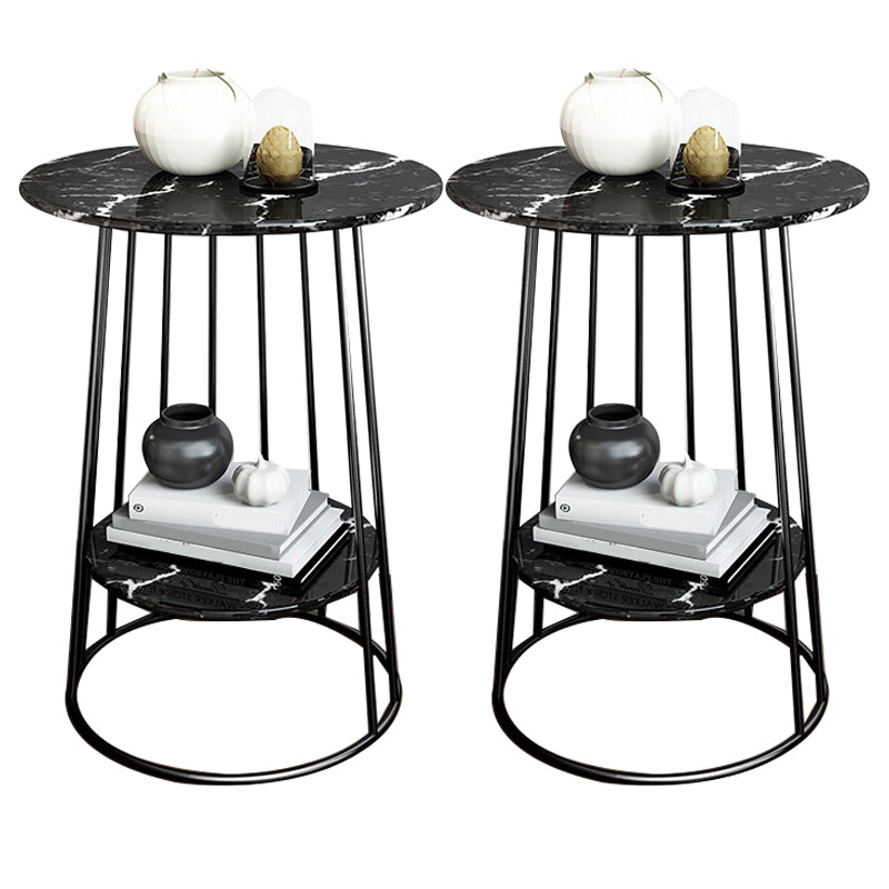 Nightand de table à accent en marbre faux contemporain 24,4 "haut de nuit de lit avec 2 étagères