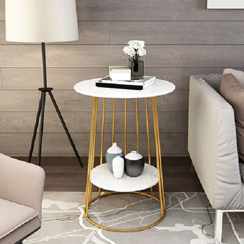 Nightand de table à accent en marbre faux contemporain 24,4 "haut de nuit de lit avec 2 étagères