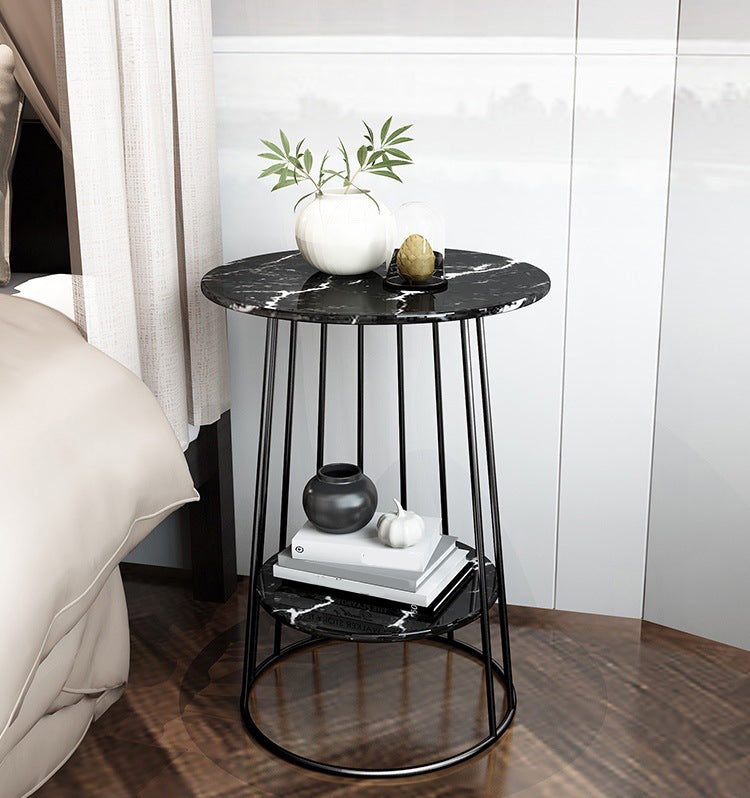 Nightand de table à accent en marbre faux contemporain 24,4 "haut de nuit de lit avec 2 étagères