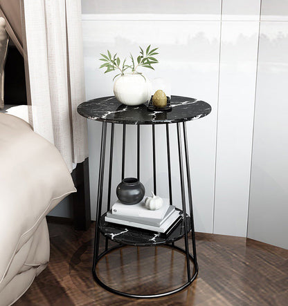 Nightand de table à accent en marbre faux contemporain 24,4 "haut de nuit de lit avec 2 étagères