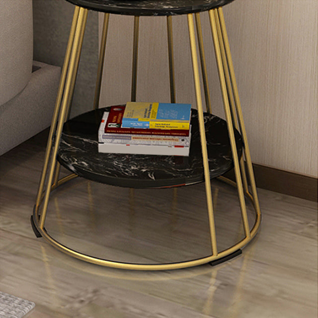 Nightand de table à accent en marbre faux contemporain 24,4 "haut de nuit de lit avec 2 étagères