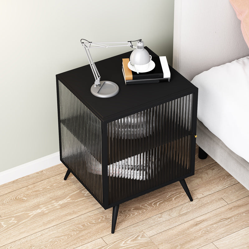 Metal and Glass Bedside Cabinet Modern Minimalist Bedside Table with Legs