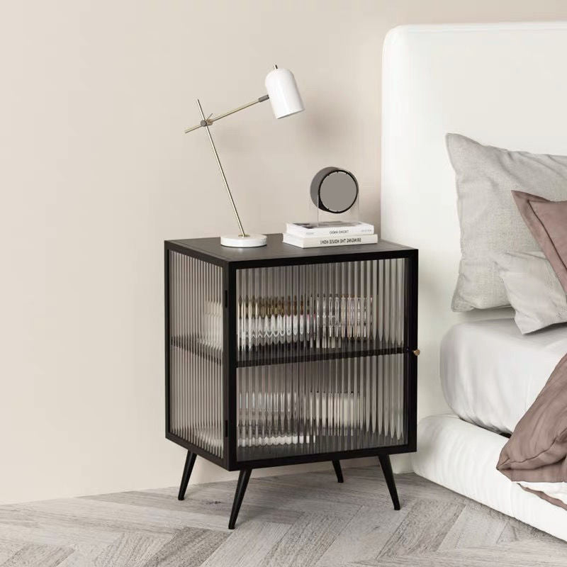 Metal and Glass Bedside Cabinet Modern Minimalist Bedside Table with Legs