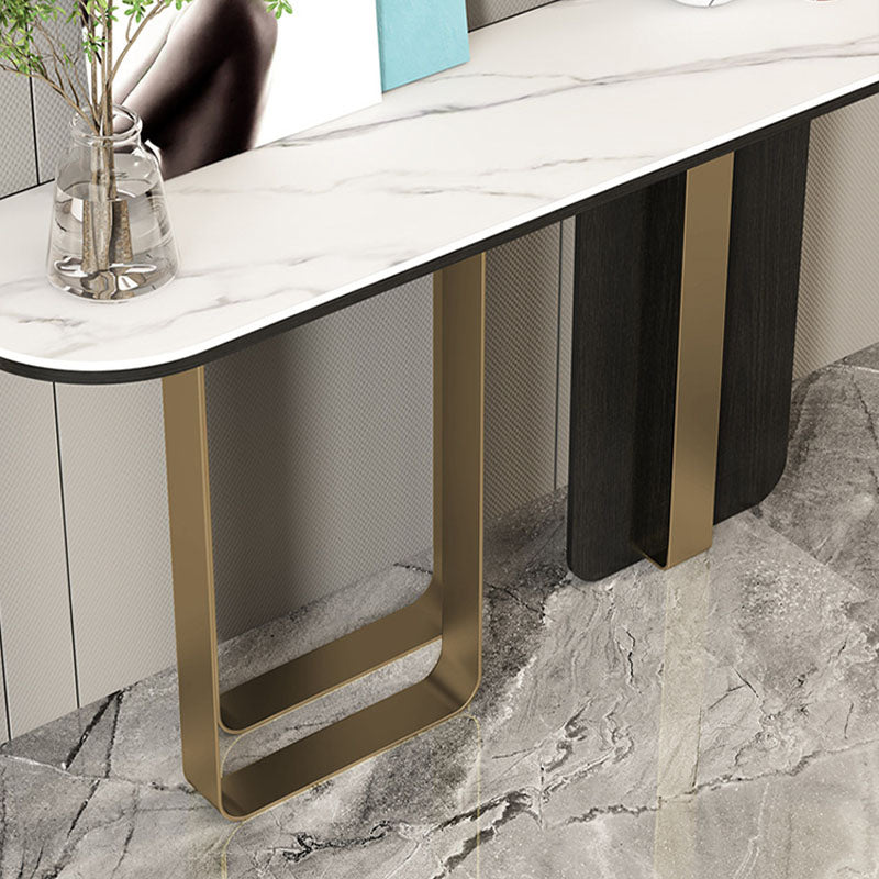 Glam Metal Console Sofa Table Oval Stone Console Accent Table for Hall Clearhalo 'Console Tables' 'console_tables' 'Entry & Mudroom Furniture' 'furn' 'furn_console_tables' 'Furniture' 5949689