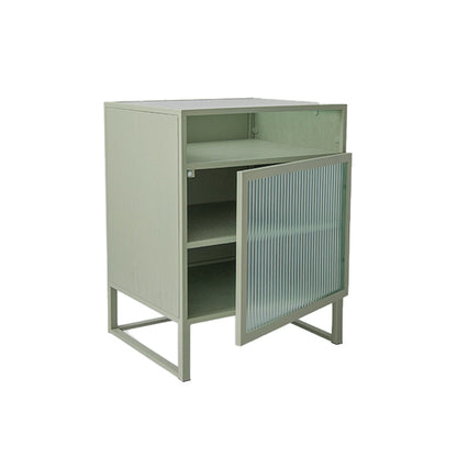 Industrial Bed Nightstand Glass and Manufactured Wood Night Table with Doors