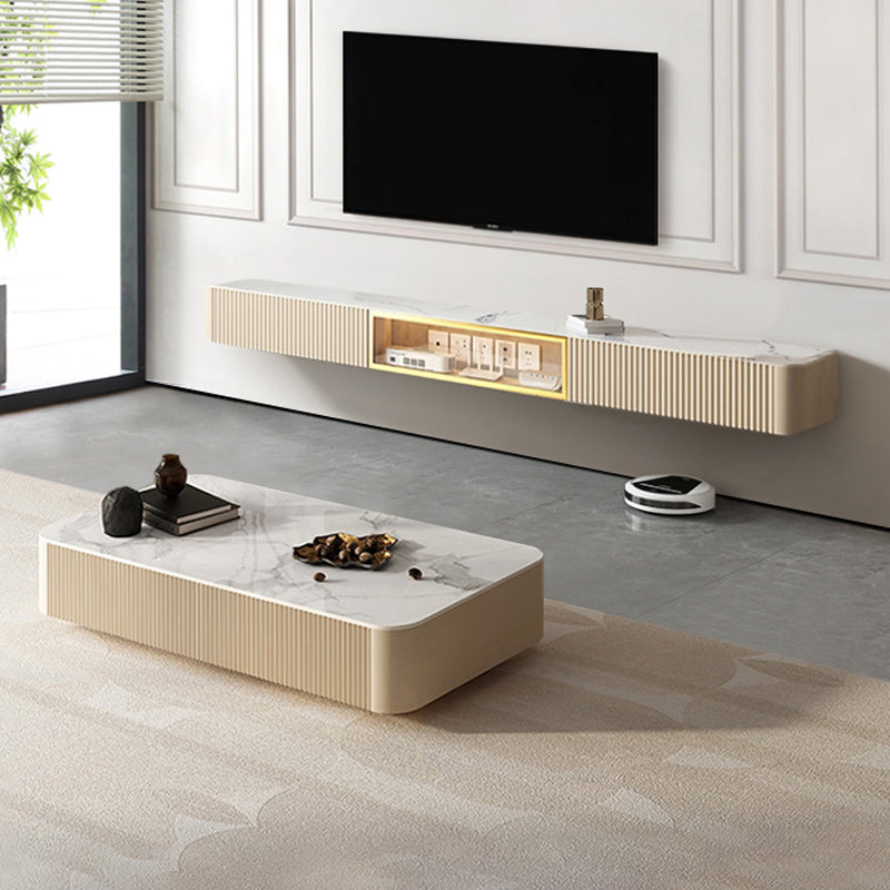 Glam Stone TV Media Stand Enclosed Storage White TV Stand for Living Room Clearhalo 'furn' 'furn_tv_stands_entertainment_centers' 'Furniture' 'Living Room Furniture' 'TV Stands & Entertainment Centers' 'TV Stands & Media Storage Furniture' 'tv_stands_entertainment_centers' 5949980