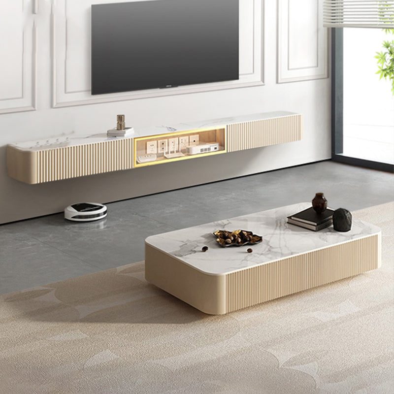 Glam Stone TV Media Stand Enclosed Storage White TV Stand for Living Room Clearhalo 'furn' 'furn_tv_stands_entertainment_centers' 'Furniture' 'Living Room Furniture' 'TV Stands & Entertainment Centers' 'TV Stands & Media Storage Furniture' 'tv_stands_entertainment_centers' 5949989
