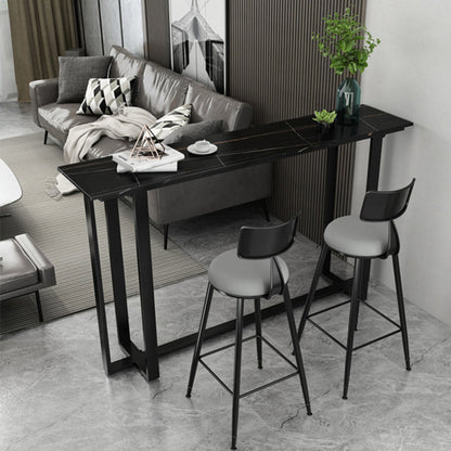 Mesa de bar rectangular de piedra sinterizada, mesa de pub con base negra y metálica