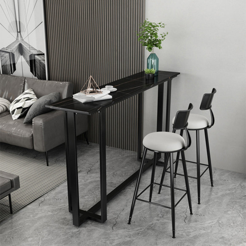 Mesa de bar rectangular de piedra sinterizada, mesa de pub con base negra y metálica